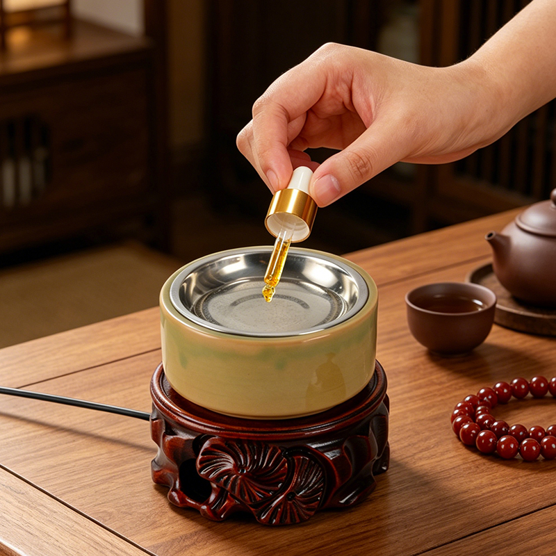 Home Fragrance Oil Burner - セラミック電子香炉内蔵LEDライトタイミング調整可能な温度エッセンシャルオイルランプ家庭用フレグランスバーナー