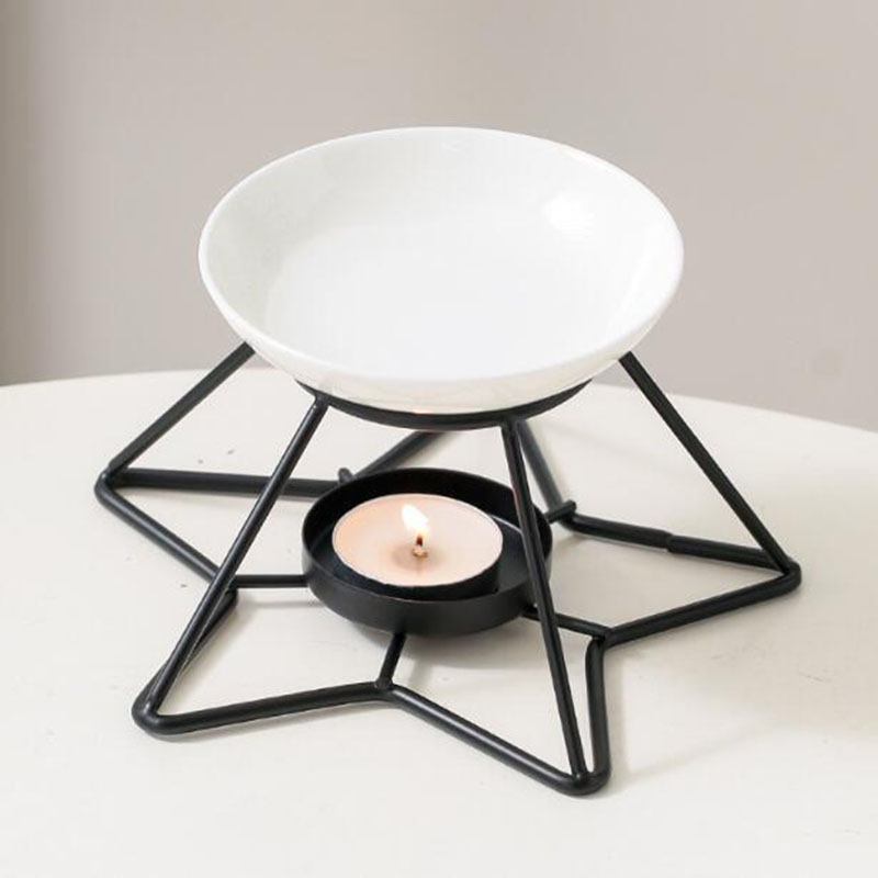 Home Fragrance Oil Burner - メタルスターラックセラミックボウルアロマセラピーバーナーエッセンシャルオイル炉キャンドルホルダーフレグランスランプ寝室の家の装飾
