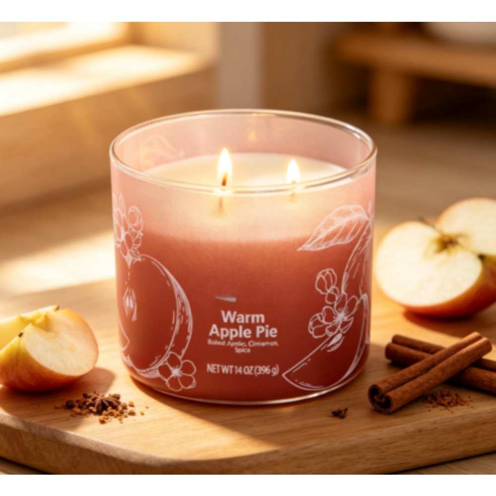 Home Fragrance Jar - 温かいアップルパイの香りのキャンドル、オンブレラップデザイン、トリプルウィック、14オンス、ホームフレグランスジャーキャンドル、リラックス、アロマセラピー、ギフトに最適