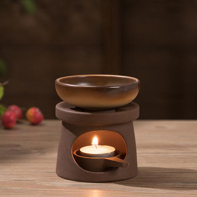 Home Fragrance Oil Burner - 粗い陶器エッセンシャルオイル炉茶ストーブアロマセラピーバーナーキャンドルホルダー屋内香り香炉家の装飾