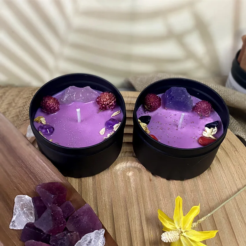 ドライフラワークリスタルストーンの香りのキャンドル、黒いブリ - Home Fragrance Jar のレビューと価格