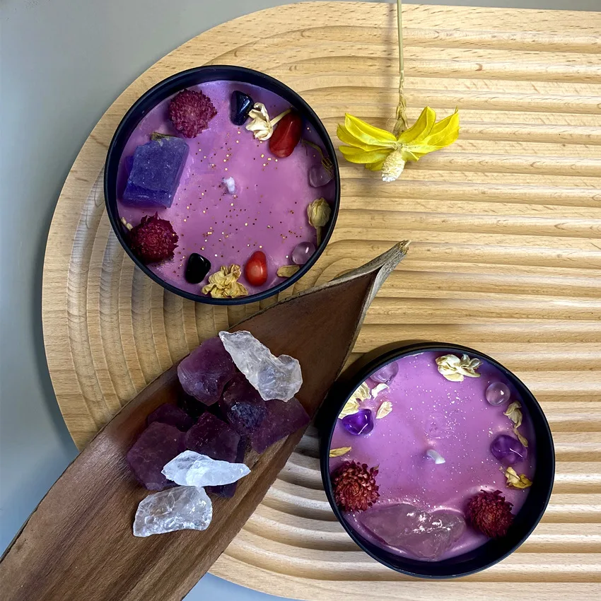 ドライフラワークリスタルストーンの香りのキャンドル、黒いブリ - Home Fragrance Jar のレビューと価格