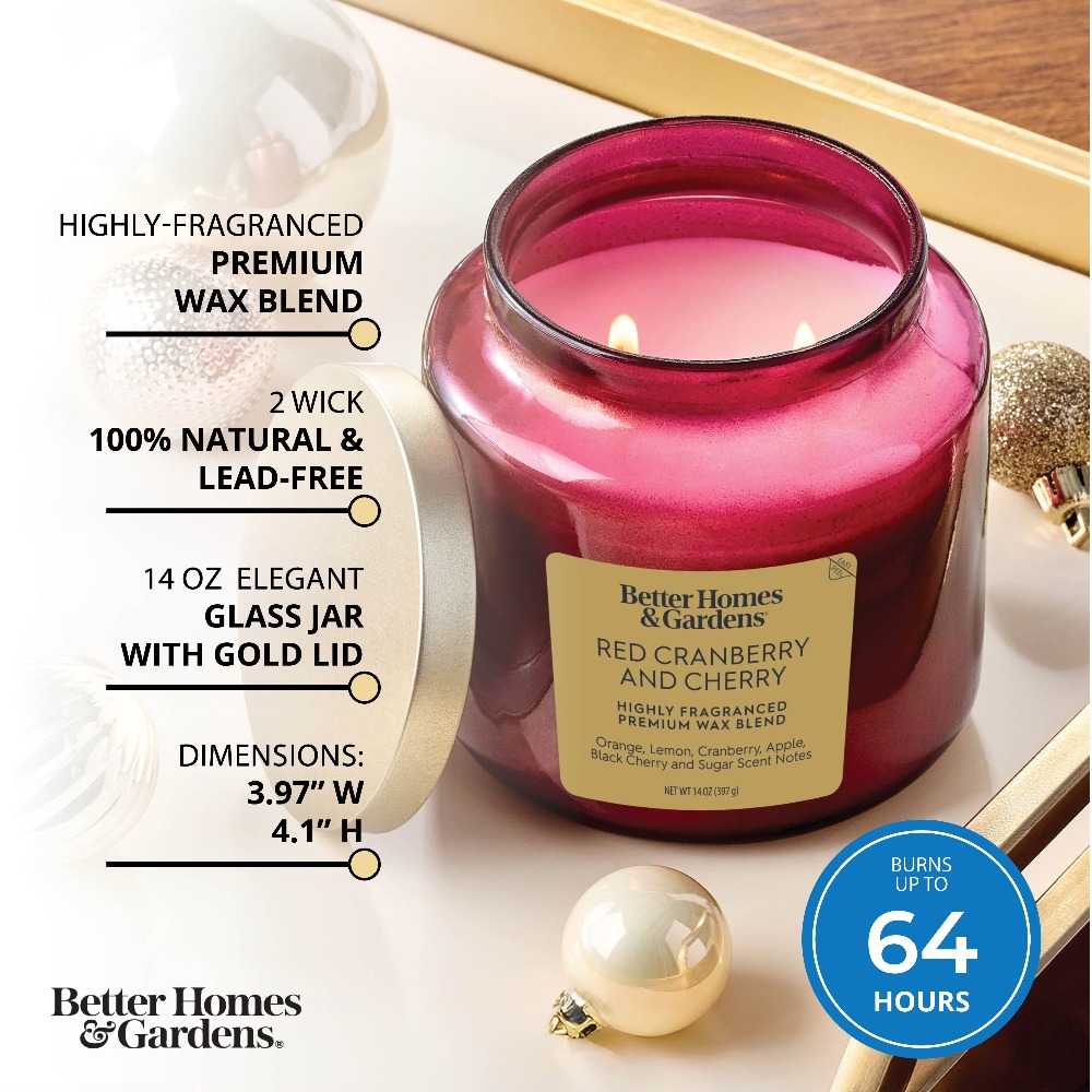 赤いガラス瓶のキャンドル、金色の蓋付き、赤いクランベリーチェ - Home Fragrance Jar のレビューと価格